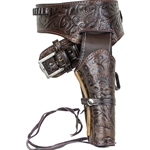Deluxe Tooled Antiqued Brown Leather Western Holster - Large
