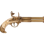 18th Century 2-Barrel Flintlock Pistol – Brass Finish - Mock Ivory Grip