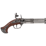 18th Century 2-Barrel Flintlock Pistol – Antique Gray - Wood Grip