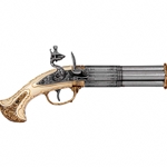 18th Century 4-Barrel Flintlock Pistol - Antique Gray - Mock Ivory Grip