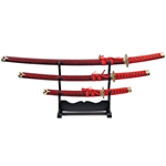 Samurai Katana Set 3 Piece Burgundy with Stand