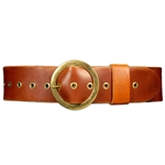 Wide Leather Pirate Belt - Round Brass Buckle