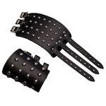 Studded Leather Wrist Band / Bracer with Buckles - Black