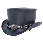 Biker Leather Top Hat – El Dorado Red Eye Skull Band