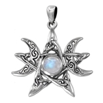 Moon Phase Pendant - Rainbow Moonstone