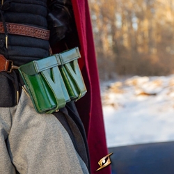 Hard Leather Pouch for Sword Belt - Green