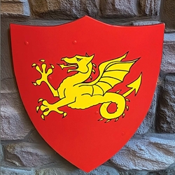 Wooden Medieval Heater Shield - Wyvern - 22" x 24"