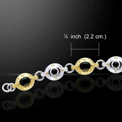 Black Onyx Ovals Silver and Gold Bracelet MBL094