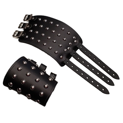 Studded Leather Wrist Band / Bracer with Buckles - Black