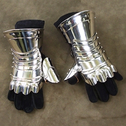 Stainless Steel Medieval Fingerless Gauntlets with Leather Gloves