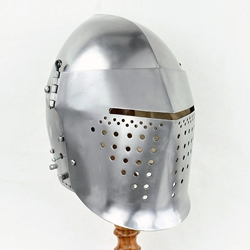 Full Visor Bascinet Helmet 14th Century - 14 Gauge Steel,Full Visor Bascinet Helmet 14th Century,Visored Bascinet Helmet 14th Century