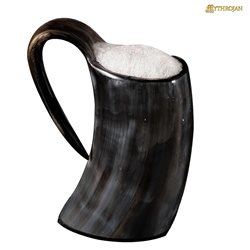 Mythrojan Black Viking Horn Ale Mug, Medieval Knight Renaissance Mead Ale Larp Cosplay Horn Tankard - 250 ML