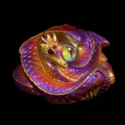 Coiled Dragon Sculpture in Violet Flame,Male Coiled Dragon