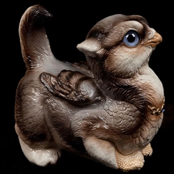 Crouching Griffin Chick with Silver Wolf Finish